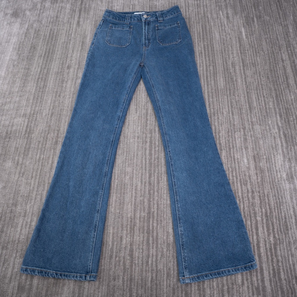 RSQ Flare Jeans Womens 27 Blue Excellent High Rise Patch Pocket Denim